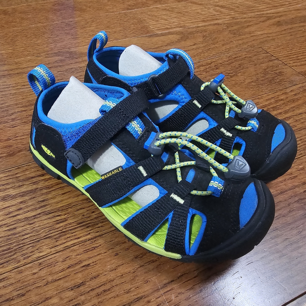 KEEN CNX Boys Closed Toe Water Sandals - Size 12T - Black/Blue/Green - NWOT